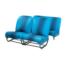 Seat upholstery set, 2 round corners (symmetric), 2cv6, blue and blue striped (suit Bleu Lagune and Bleu Tropique very well) , early 1980's