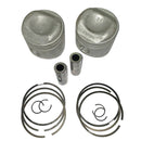 New pistons, pair, set of 2, 8.5:1, 74mm (standard) for Acadiane, 2cv6, Dyane 6, Mehari, includes rings, gudgeon pins and circlips.
