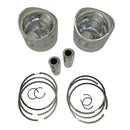 New pistons, pair, set of 2, 8.5:1, 74mm (standard) for Acadiane, 2cv6, Dyane 6, Mehari, includes rings, gudgeon pins and circlips.