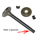 Exhaust valve kit 425cc 2cv, 8.5mm diam x 88.7mm long, 32mm head. SEE IMPORTANT NOTES