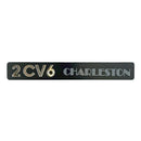 Badge, insignia, monogram, 2cv6 Charleston, 241mm x 34mm, stainless steel. Supplied with pre-fitted adhesive tape.