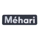 Badge, insignia, monogram, Mehari, 160mmx34mm, stainless steel. Supplied with pre-fitted adhesive tape.