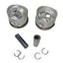 Pistons, pair (1 set of 2), 74.5mm (oversize) 9.0:1 for Acadiane, 2cv6, Dyane 6, Mehari, includes rings, gudgeon pins and circlips. Read description notes before purchase.