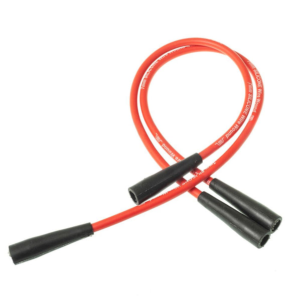 HT leads, set of 2, red silicone, Dyane/Ami/Mehari and any 2cv which does NOT have rubber engine cooling ducting made in Italy, See notes