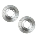 Drilled, grooved brake discs, PAIR, high performance, 2cv, Dyane, Acadiane etc. Price is for one pair (two discs). See important notes.