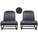 Front seat cover pair, black targa vinyl for 2cv Club inside corners both ROUNDED, symmetrical, outside both ROUNDED, perfect for later Acadiane.