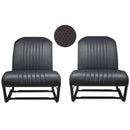 Front seat cover pair, black targa vinyl for 2cv Club inside corners both ROUNDED, symmetrical, outside both ROUNDED, perfect for later Acadiane.