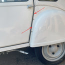 Trim gasket, clear (original colour) plastic, under front edge of rear wing, 2cv.