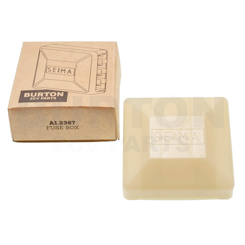 Fuse box, 4 way for glass fuses, cream coloured with original branded