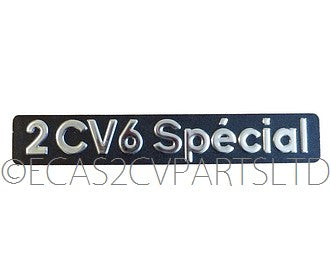 Badge, insignia, monogram, 2cv6 Special, 218mmx34mm, stainless steel.