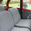Seat upholstery set, VERY BEST QUALITY, 2 round corners, 2cv special, blue/grey flecked. See important notes. You will need to buy other parts to rebuild the seat bases.