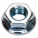 Nut, flanged, bright zinc plated, 8mm hex, M5 x 0.80mm pitch. Per 50 pieces.
