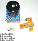 Service kit, BASIC, oil filter, 2 spark plugs, 2 sump washers.
