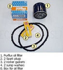 Service kit, 'A', oil filter, 2 rocker gaskets, 2 spark plugs, 2 sump washers.