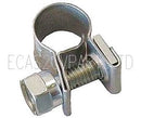 Pipe clip, metal band 12mm to 13mm, adjustable by screwdriver or nut spinner, to hold fuel pipe to carburettor etc.