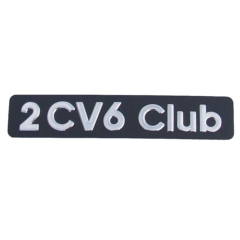 Badge, insignia, monogram, 2cv6 Club, 174mmx34mm, stainless steel. Supplied with pre-fitted adhesive tape.
