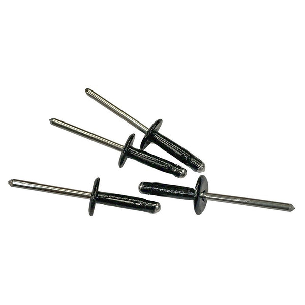 Set of 4 low pressure split black aluminium 'pop' rivets 4.8mm for one front 2cv mudflap (pop riveting tool NOT included).