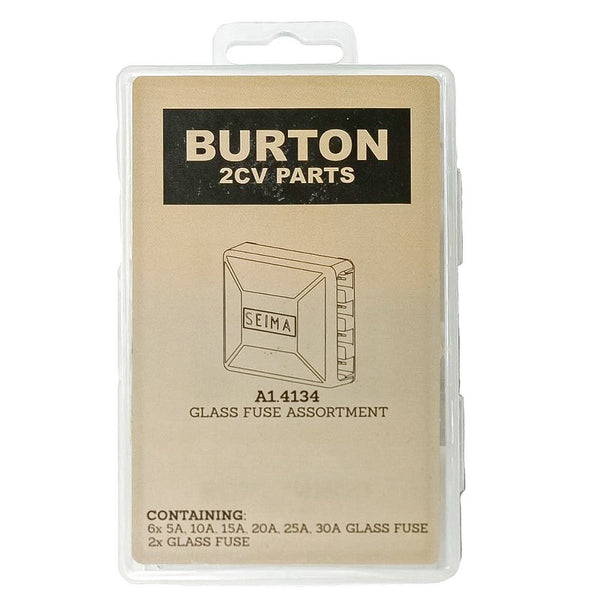 Glass fuse assortment in selection box, 36 fuses and 2 fuse box connectors