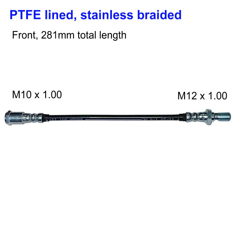 PTFE lined, stainless braided, brake flexible pipe hose, front, 2cv/AU/AZU June 1952 until July 1964.