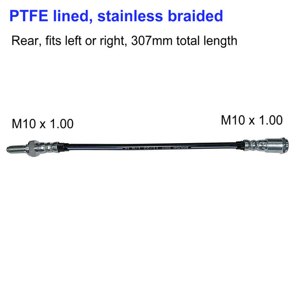 PTFE lined, stainless braided, brake flexible pipe hose, rear, 2cv/AU/AZU 06/1952 until 07/1964. Price per one but two needed per car.