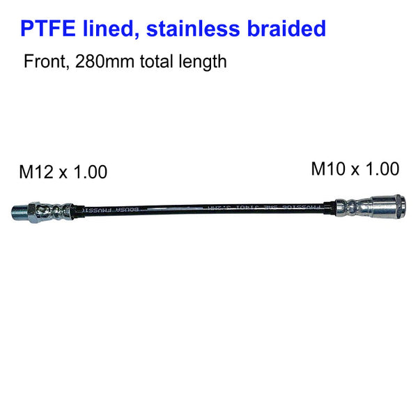 PTFE lined, stainless braided, brake flexible pipe hose, front, 2cv 1964 until 1970.