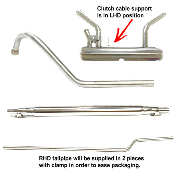 Full 4 part, stainless steel exhaust system, 2cv6, SEE IMPORTANT NOTES about LHD crossbox