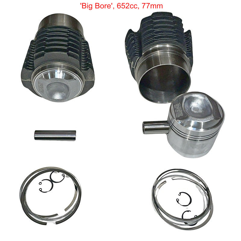 Big bore complete engine kit, 652cc, 77mm, 9.0:1 c.r., for 2cv6 or Dyane 6. SEE DESCRIPTION NOTES FOR JET SIZES.