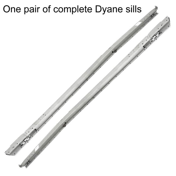 Pair of sills, Dyane, Acadiane, 1 x left, 1 x right, complete assembly, inner & outer with belt mounts. See description notes.