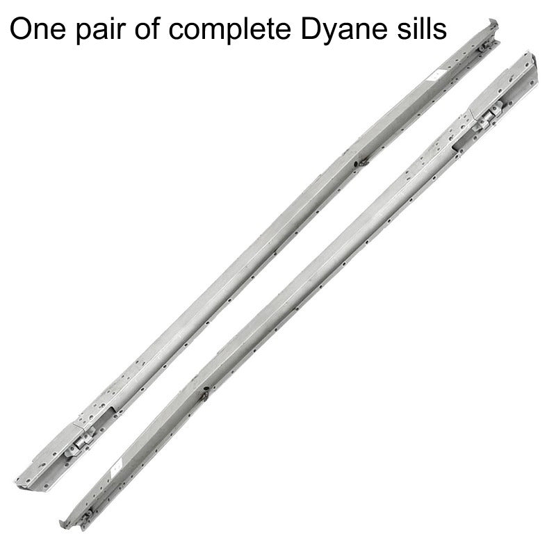 Pair of sills, Dyane, Acadiane, 1 x left, 1 x right, complete assembly, inner & outer with belt mounts. See description notes.