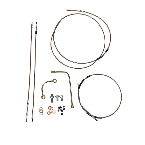 Brake pipe kit set, copper, copper nickel, 2cv 10/63 until 1969, banjo at front, 4.5mm pipe, M9 at rear.