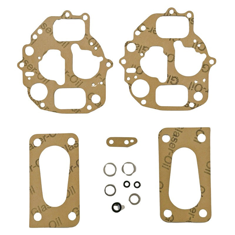 Carburettor gasket set, for Solex, gasket and aluminium seals for twin choke OVAL NECK carburettor 2cv6 etc. July 1972 onward.