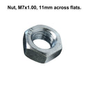 Nut, plated zinc & yellow, 11mm hex, M7 x 1.00mm pitch. PER ONE SINGLE NUT.
