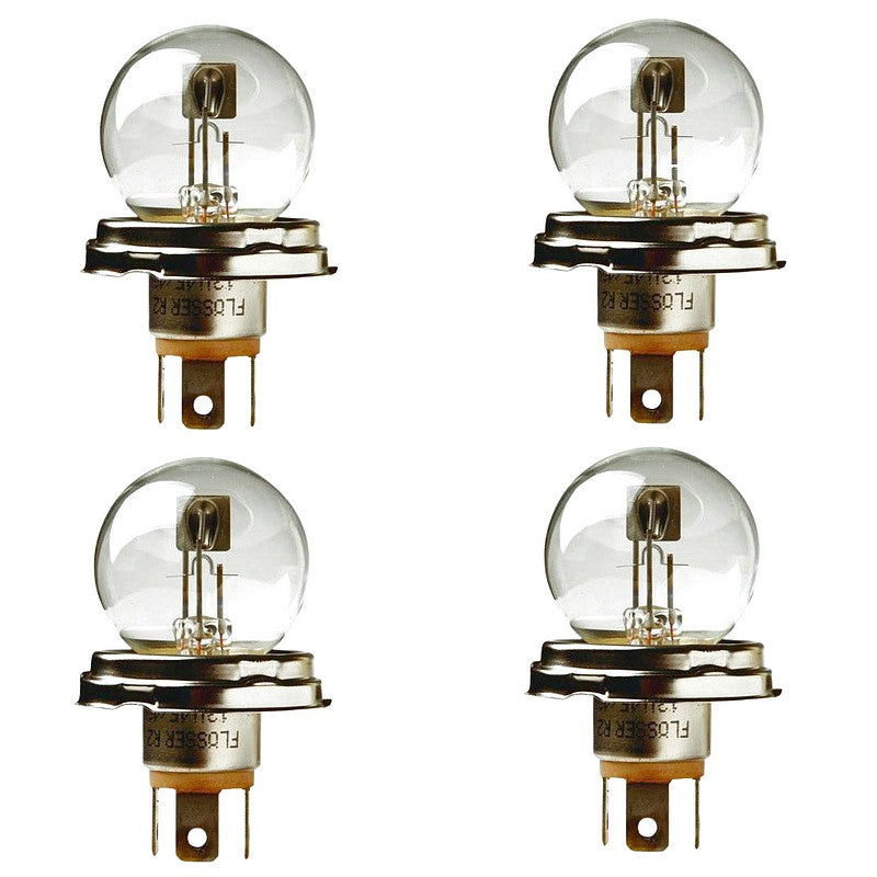 Pack of 4, headlight bulb, white, P45t flange, 410, tungsten, standard original fitting, 2cv6, Dyane 6, 12 volt, 40/45 watt.