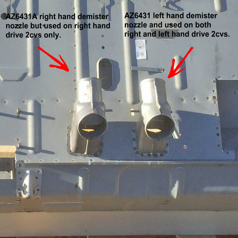 Heater demister nozzle to body connector, right hand but used on 2cv right hand drive ONLY.
