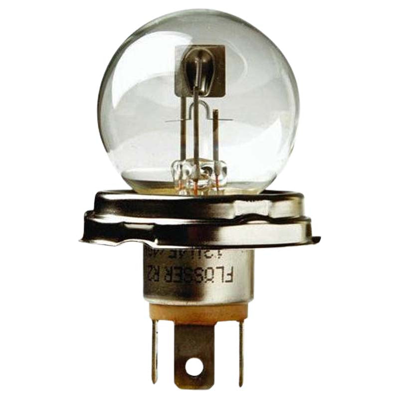 Headlight bulb, white, P45t flange, 410, tungsten, standard original fitting, 2cv6, Dyane 6, 12 volt, 40/45 watt.