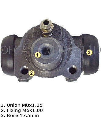 Brake wheel cylinder, 2cv REAR 1970 to 6/1981 (for AK see notes), DOT3 or DOT4 fluid 17.5mm diam.