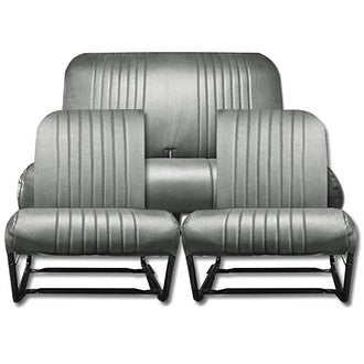 Seat cover set, black perforated targa vinyl, for asymmetrical seats with one round corner each. 2CV. See notes
