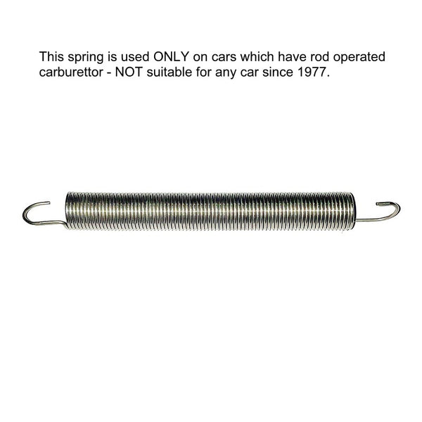 Return spring, 116mm long, for rod operated carburettor only, 34pics etc. NOT for Dolly etc.