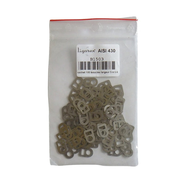 Ligarex clips, for 5mm banding, clip is 6mm wide, 430 grade stainless, pack of 100