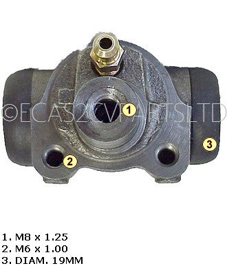 Brake wheel cylinder rear, Acadiane, Ami 8 Super, LHM, 19mm diam. Fits left or right. NO LONGER AVAILABLE.