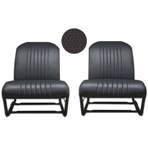 Front seat cover pair, black targa vinyl for 2cv Club inside corners both ROUNDED, symmetrical, outside both ROUNDED, perfect for later Acadiane.