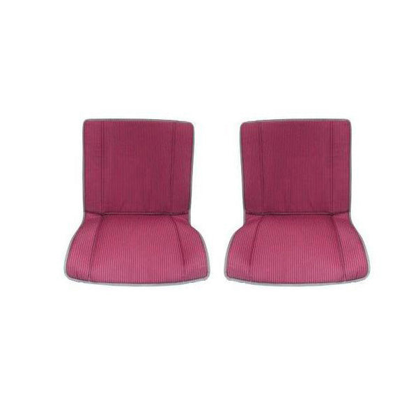Front bench seat cover pair (2 covers), left and right, rich, dark red and red stripes in satin cotton