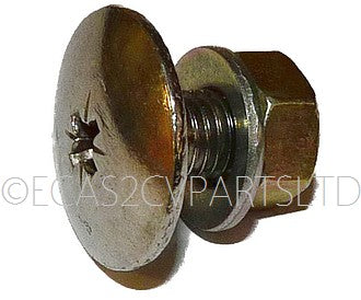 Bumper screw bolt, fits through bumper face, M7, wide, STAINLESS steel, pozidriv head, with STAINLESS nut and washer. Per 1