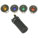 Dashboard warning light, CHROME bezel, as original, 4 coloured lenses supplied.
