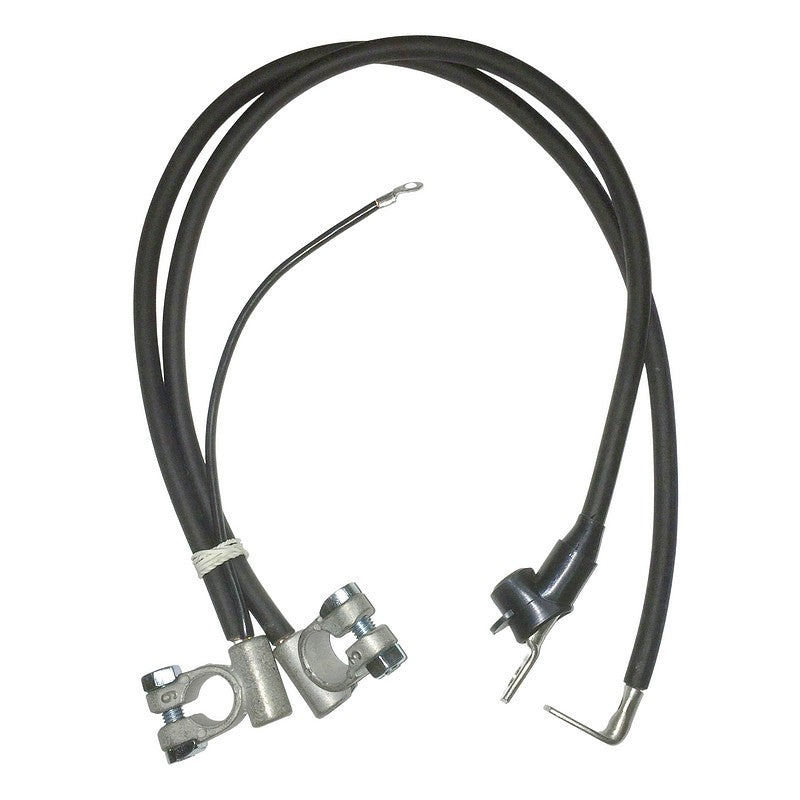 Battery cable set, to starter motor positive and to negative ground on gearbox with body ground.
