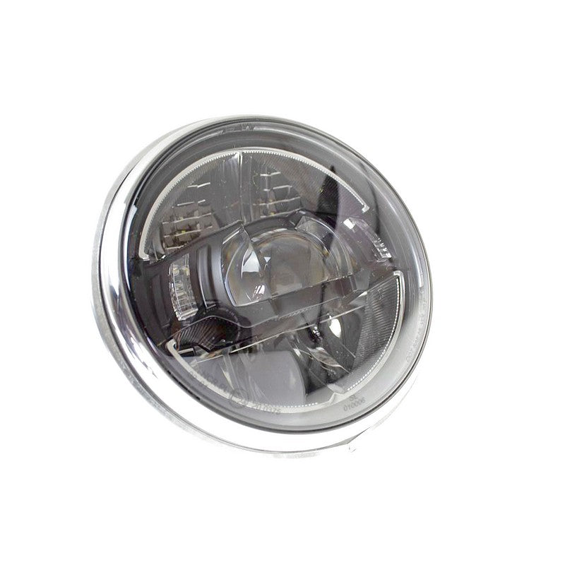LED reflector 2cv headlight, fits plastic shell housing only, ONLY suitable for LHD (right hand traffic as in EU).