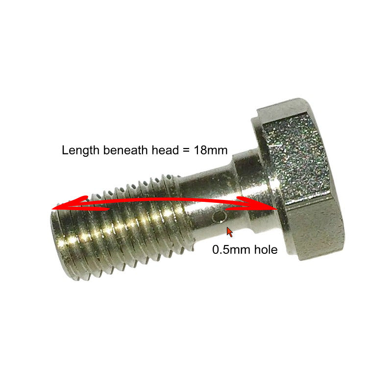 Union screw, banjo bolt, M7 x 1.00, for BPOHA1 braided flexible oil feed, cylinder head, one only, see notes.