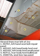 Middle part of top of rear seat box for 2cv or Dyane which has rear seat belts fitted.