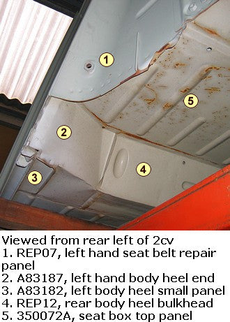 Rear body heel bulkhead, 2cv, body outer below rear seat